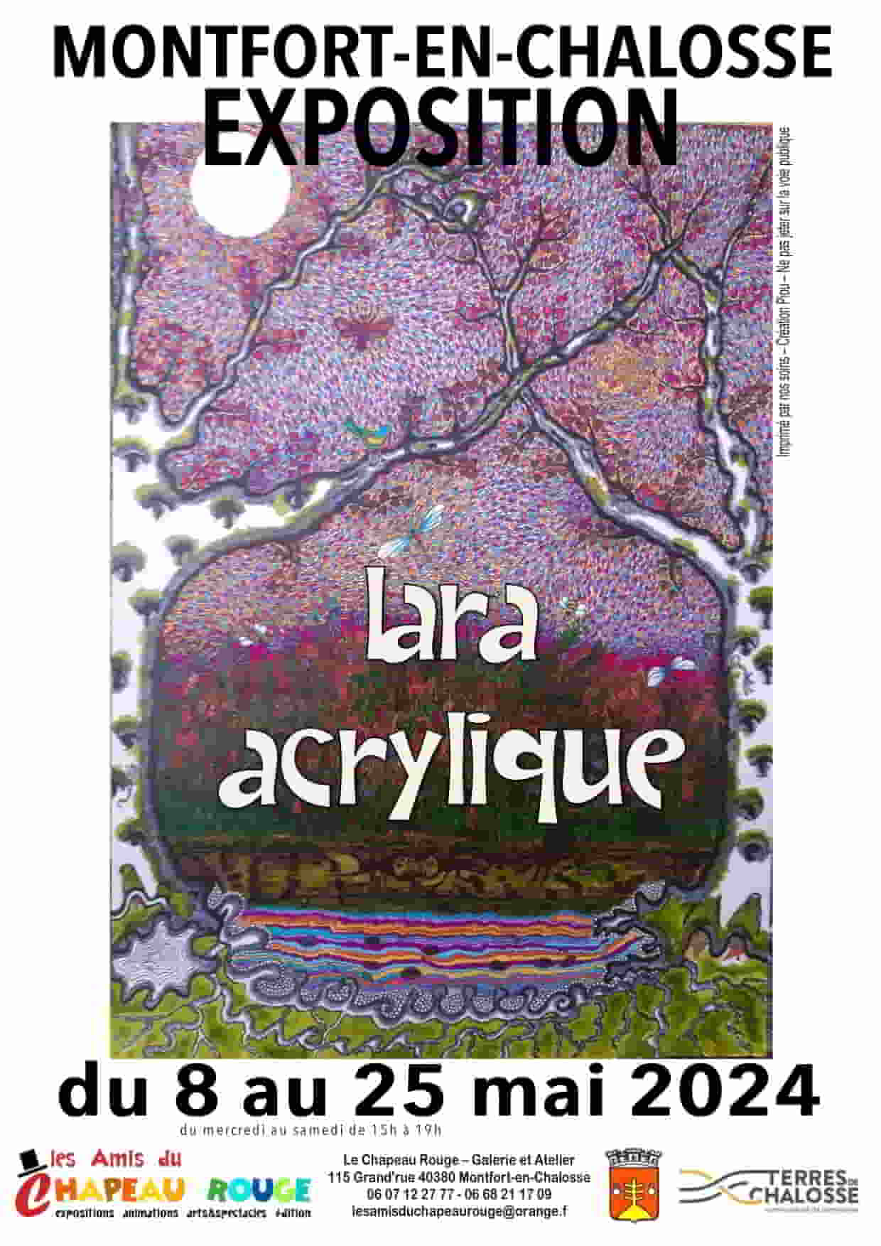 Lara Acrylique exposition au Chapeau Rouge de Monfort en Chalosse Mai 2024